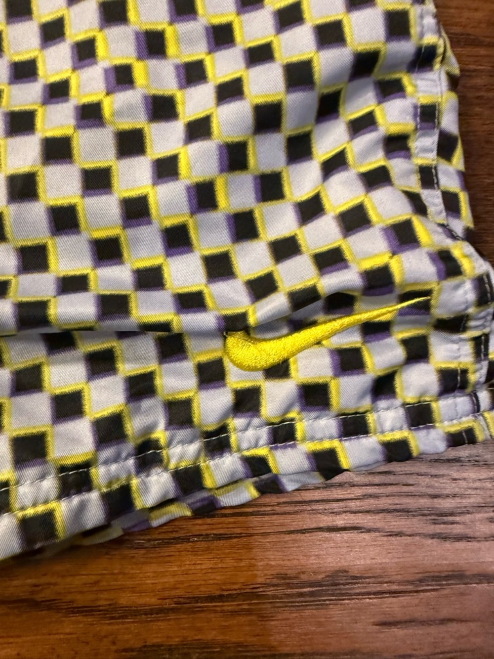 Nike Black, White & Yellow Checkerboard Kids Swim Shorts size Medium (8-10) - Picture 3 of 7